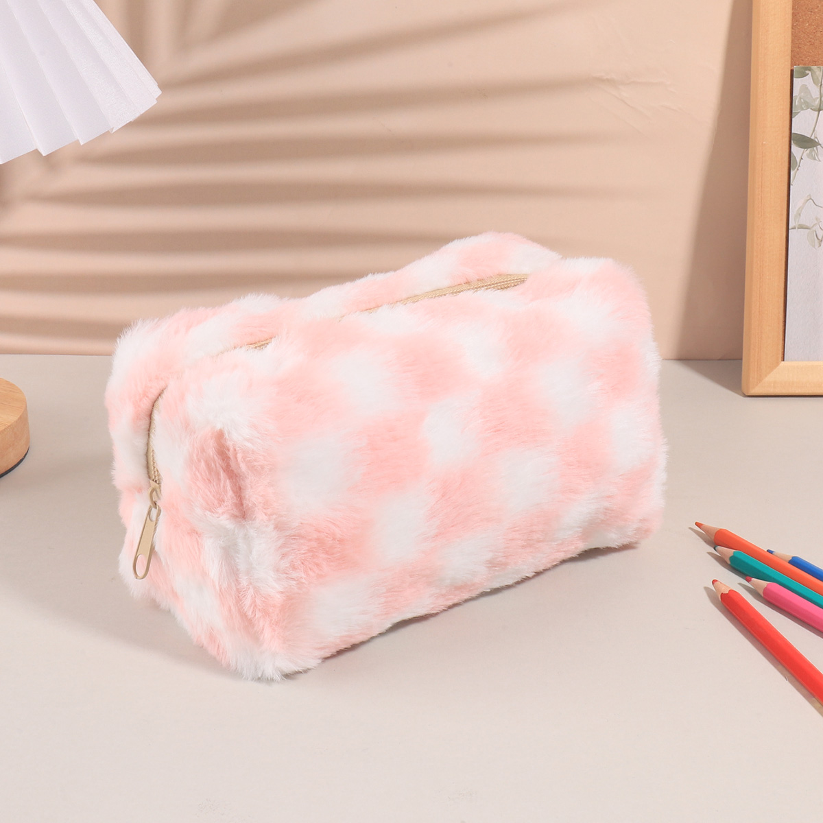 Aesthetic Large Pencil Case Pouch - Sevimli Kore Kareli Kalem Kutusu, Büyük