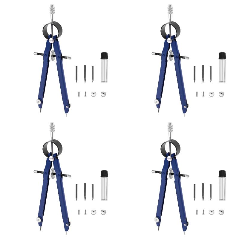 Math Geometry Set With Compass - 4'lü Paket X((Profesyonel Pusula, Kilitli Pusula