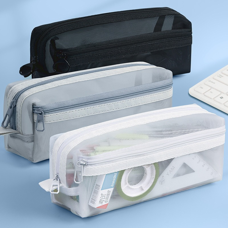 Clear Mesh Pencil Pouch For Exam - Çift Katmanlı Şeffaf Örgü Kalem Kutusu