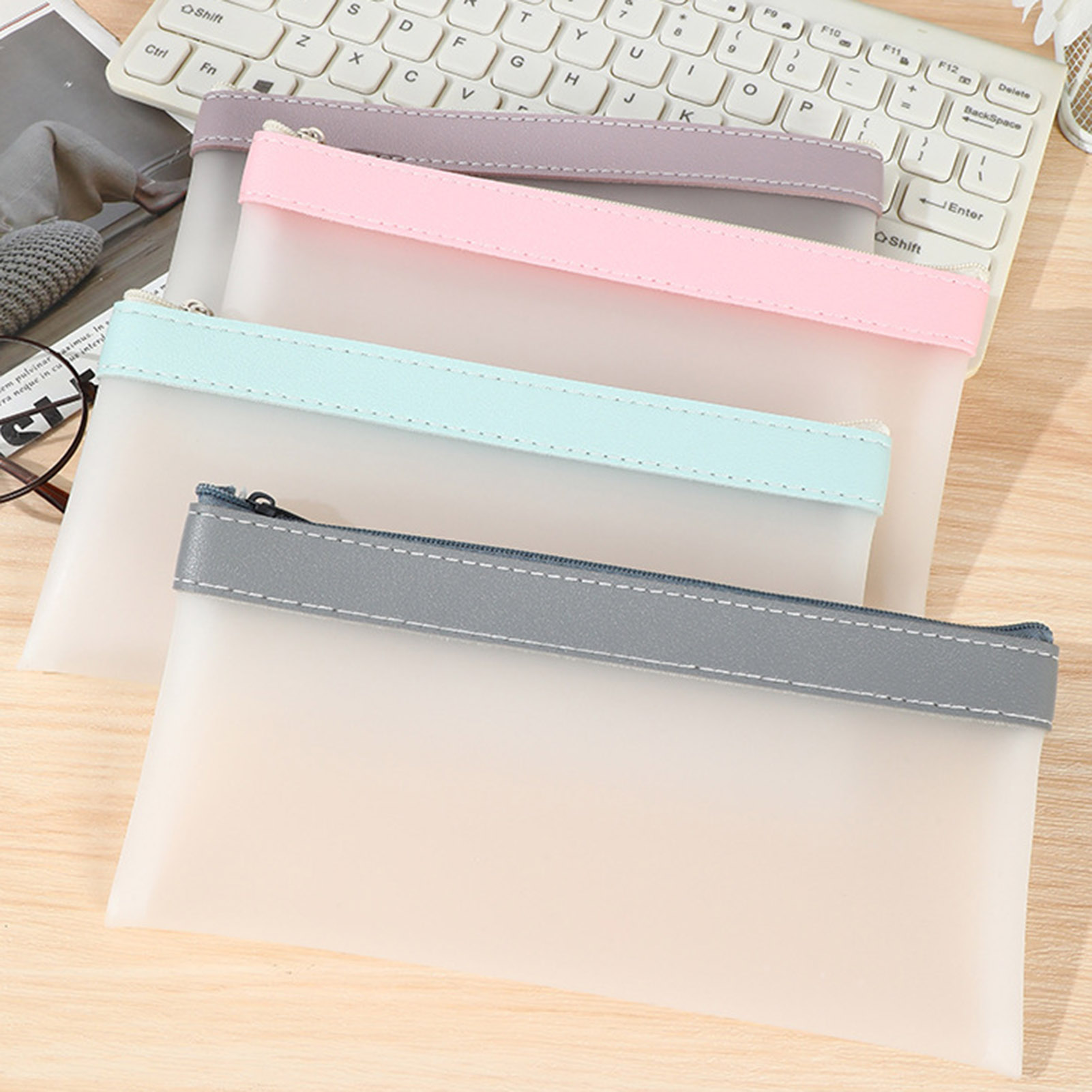 Aesthetic Large Pencil Case Pouch - Şeffaf buzlu kalem kutusu kılıfı büyük