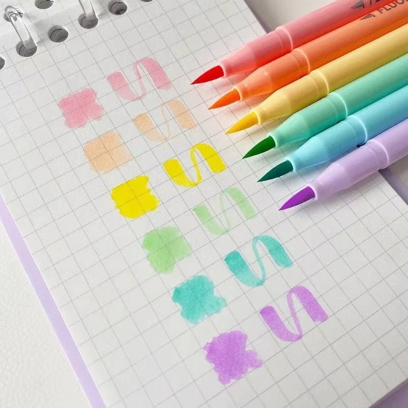 Pastel Highlighter Set Double Ended - 6 renk Yumuşak Fırça Floresan Kalem