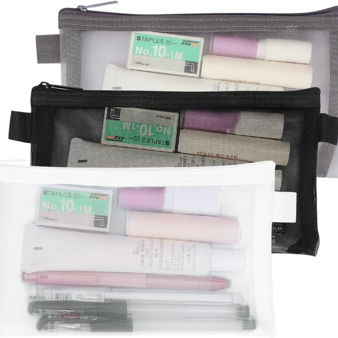 Clear Mesh Pencil Pouch For Exam - Taşınabilir Ofis Kırtasiye Kılıfı Temizle Sınav