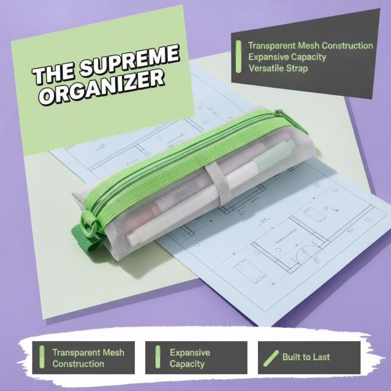 Clear Mesh Pencil Pouch For Exam - Şeffaf File Kalem Çantası Çift Fermuarlı