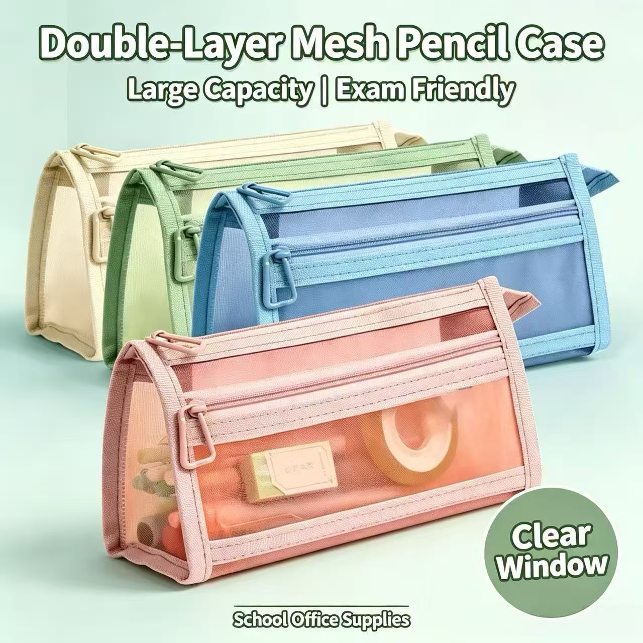 Çift Katmanlı Şeffaf Örgü Kale - Clear Mesh Pencil Pouch For Exam incelemesi ve fiyatı