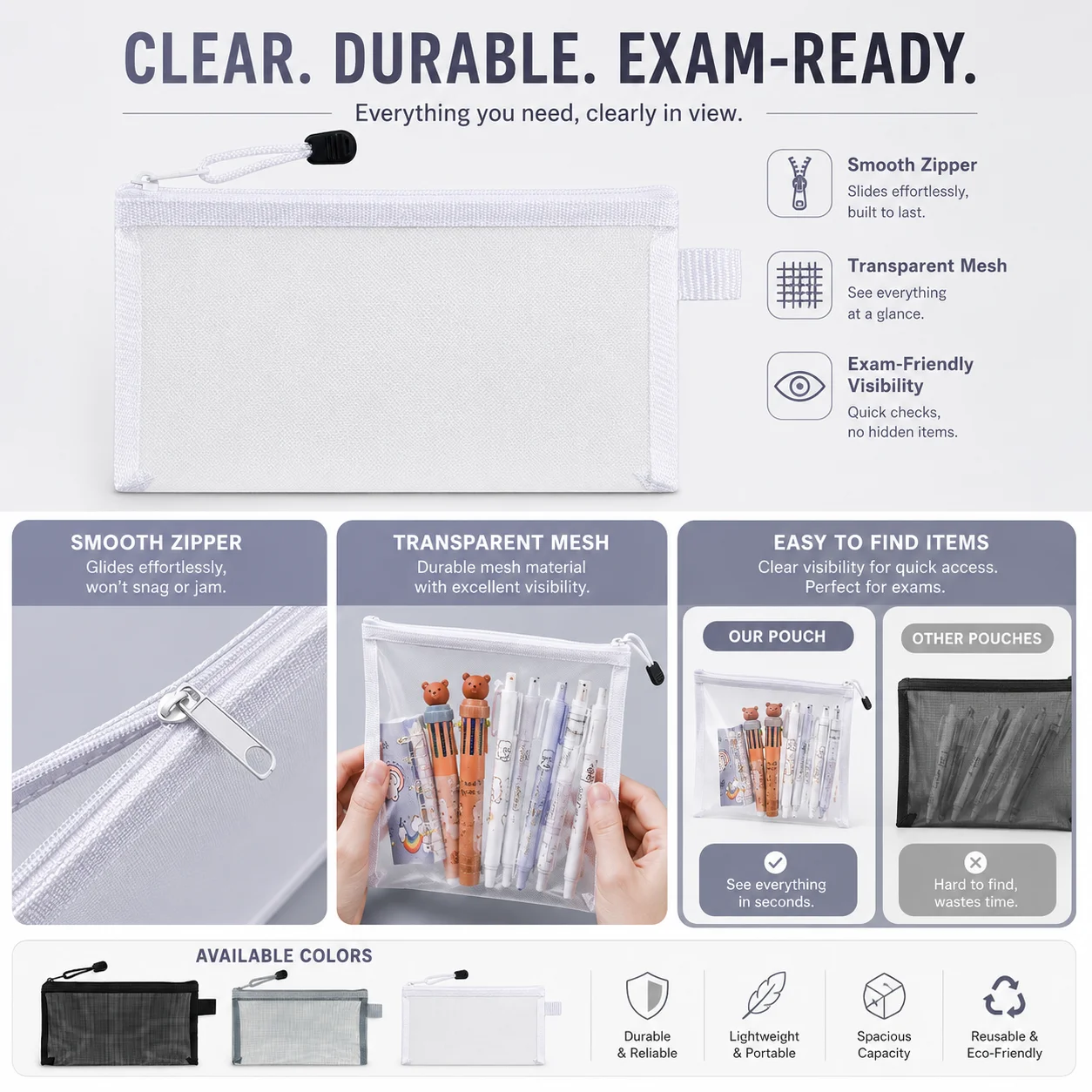 Şeffaf Fileli Kalem Çantası, S - Clear Mesh Pencil Pouch For Exam incelemesi ve fiyatı