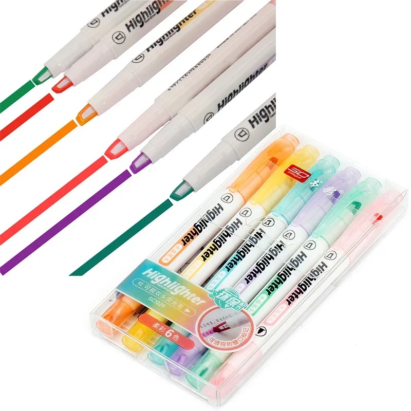 6 Renk/Set Benzersiz Pencere U - Pastel Highlighter Set Double Ended incelemesi ve fiyatı